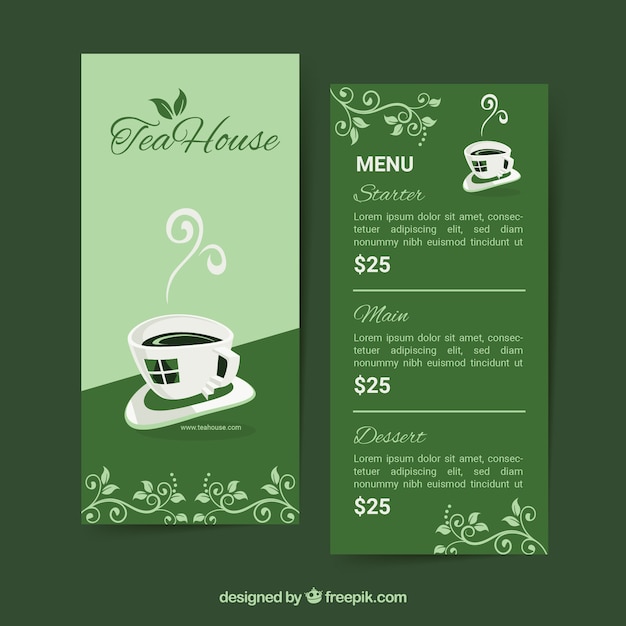 Tea menu template in flat style