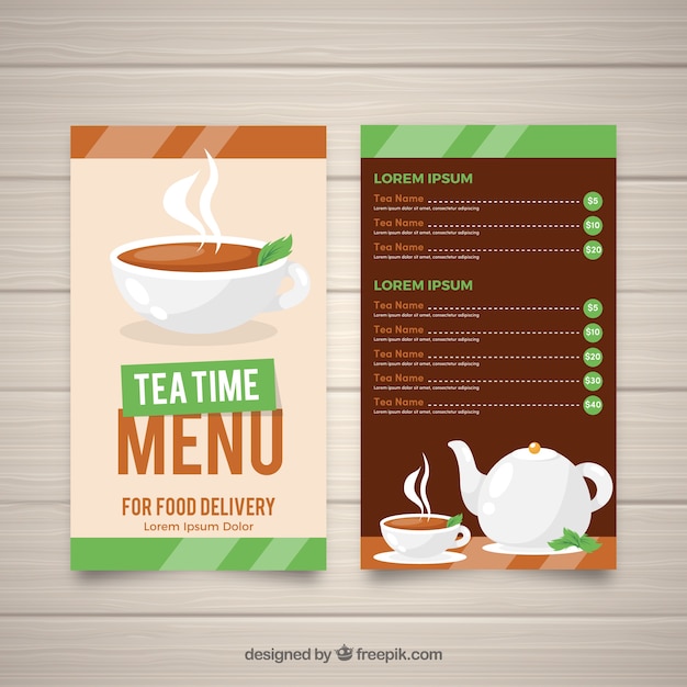 Бесплатное векторное изображение Шаблон меню чая в плоском стиле