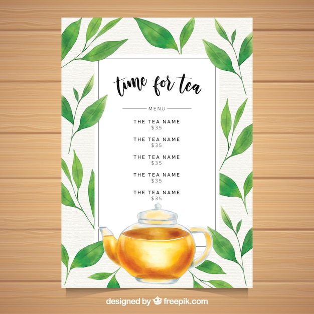 Бесплатное векторное изображение Шаблон меню чая в реалистичном стиле