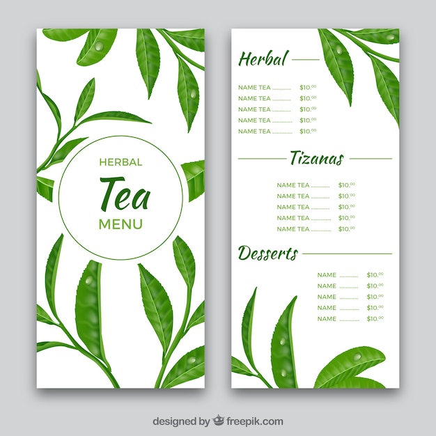 Tea menu template in realistic style