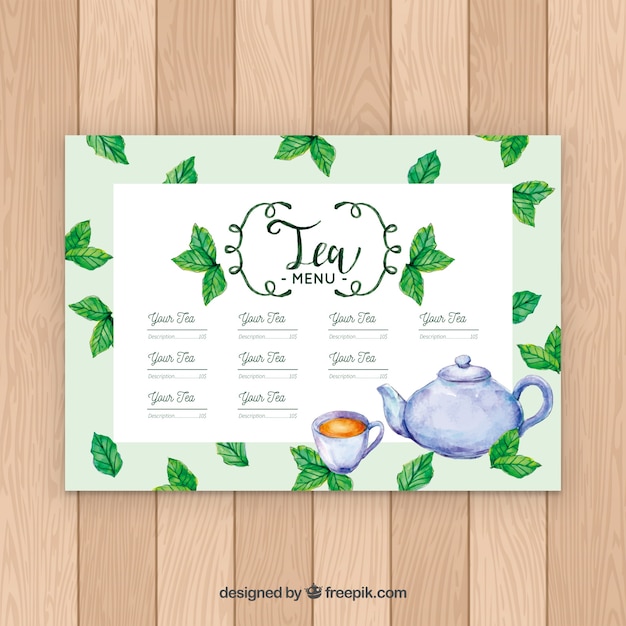 Free vector tea menu template in realistic style