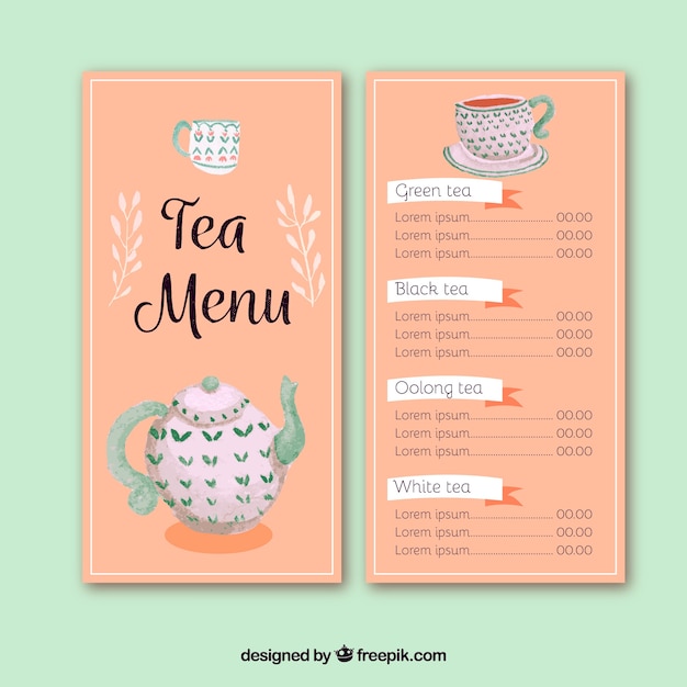 Free vector tea menu template to tearoom