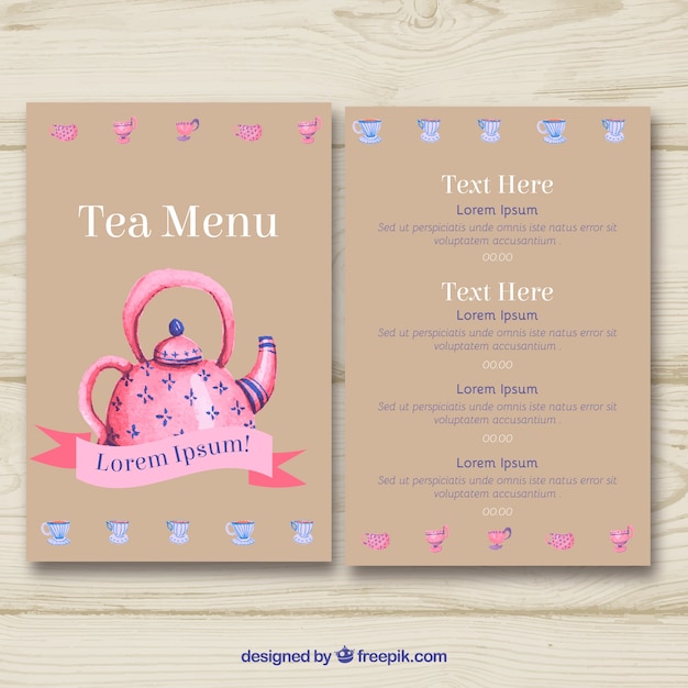 Free vector tea menu template to tearoom