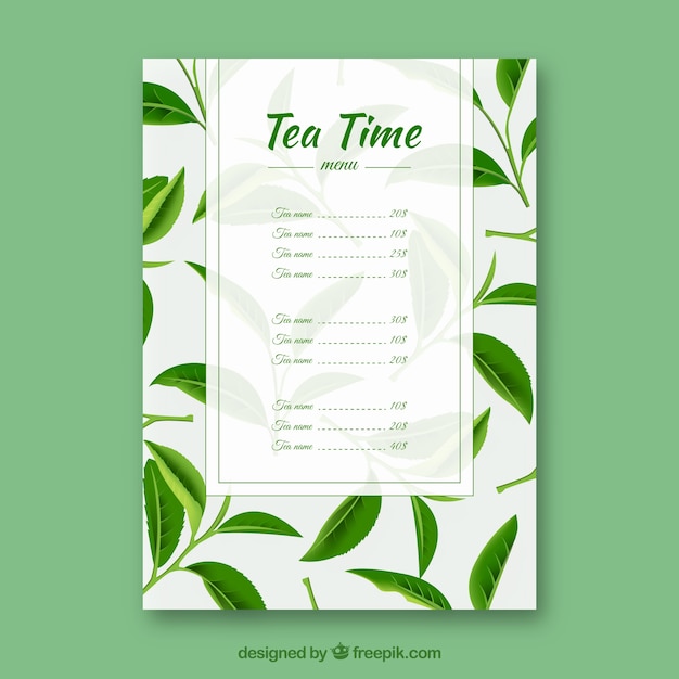 Tea menu template to tearoom