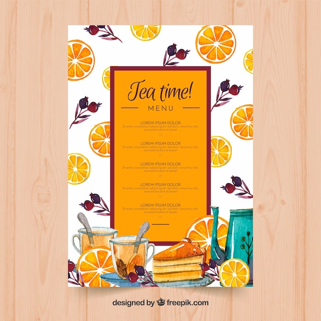 Free vector tea menu template to tearoom