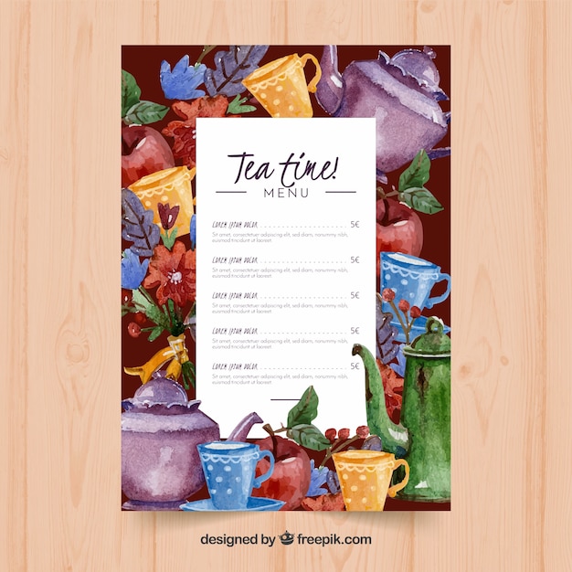 Free vector tea menu template to tearoom