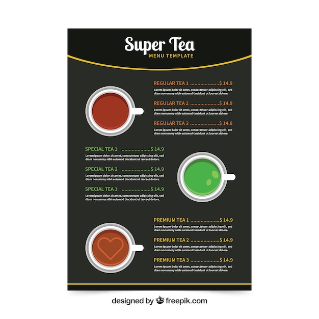 Free vector tea menu template to tearoom