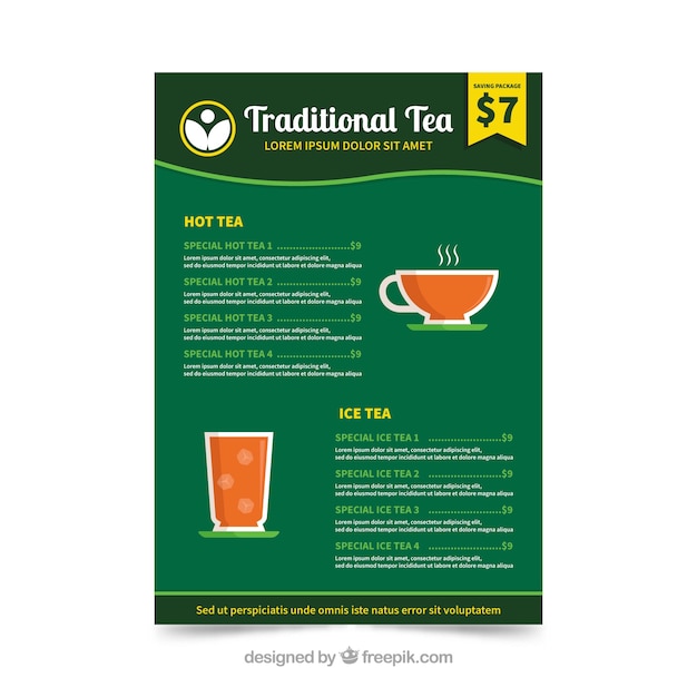 Free vector tea menu template to tearoom