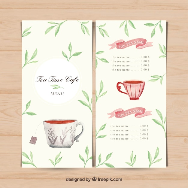 Free vector tea menu template with beverage list