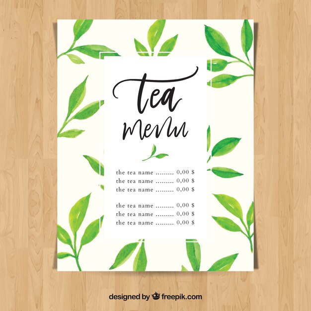 Шаблон меню чая с списком напитков