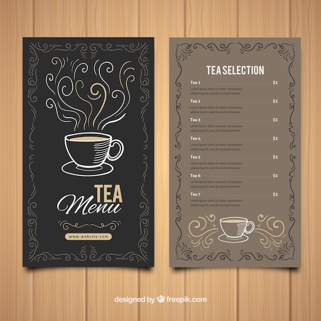 Free vector tea menu template with beverages list