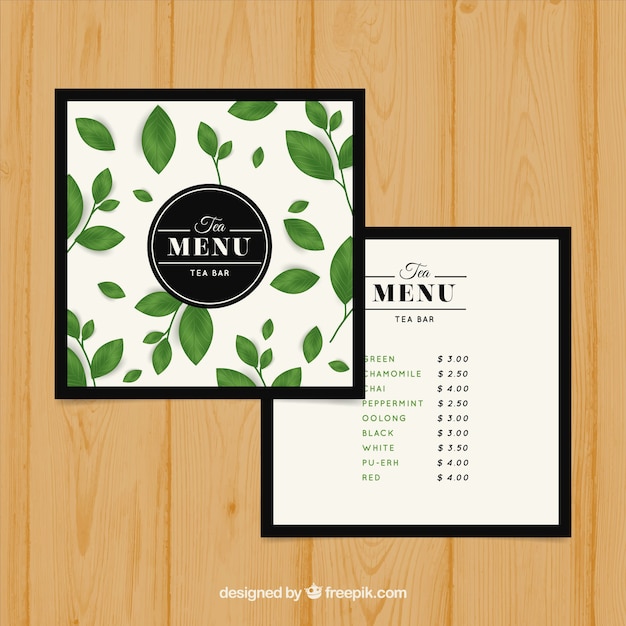 Free vector tea menu template with different drinks