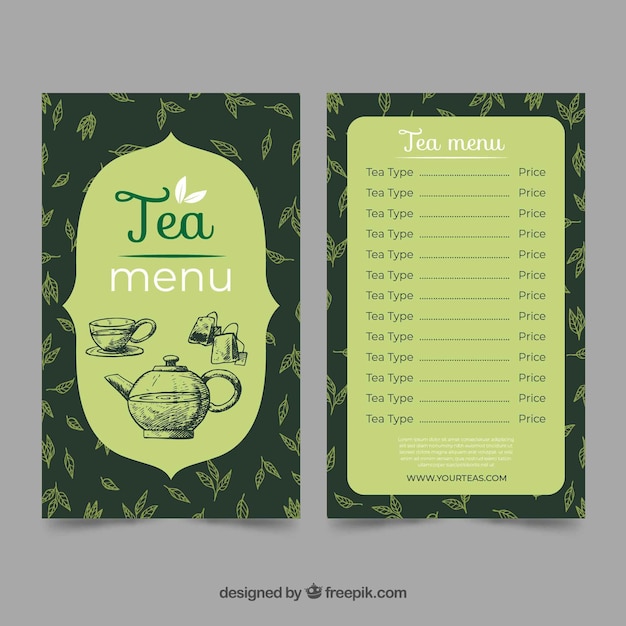 Tea menu template with different drinks