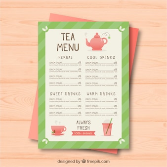 Modello di menu del tè con diversi tipi di bevande