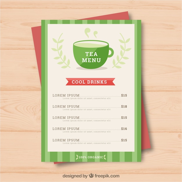 Tea menu template with drinks