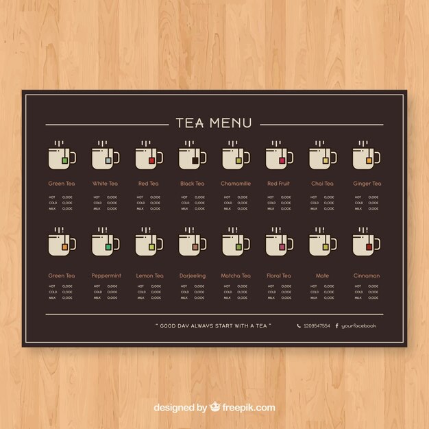 Tea menu template with flat design