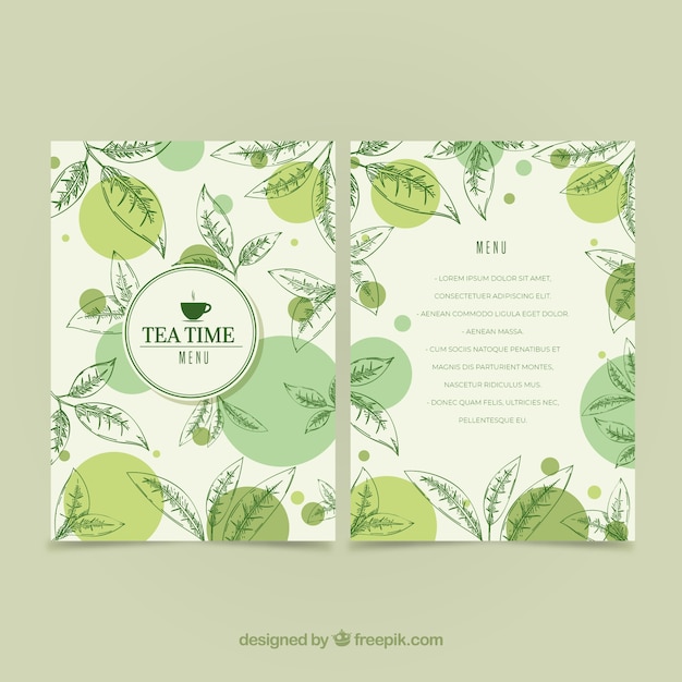 Шаблон меню чая с листьями