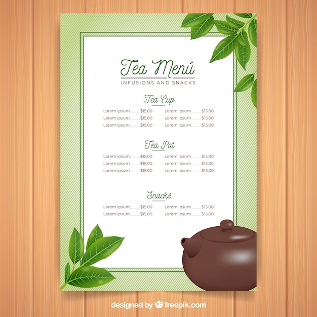 Free vector tea menu template with realistic design