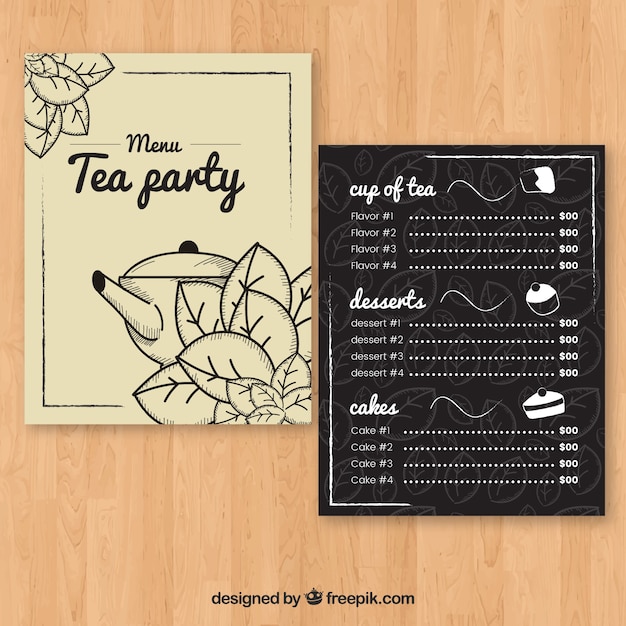 Free vector tea menu template