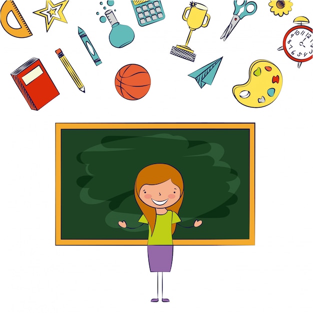 Free vector teacher in a classroom with school elements illustration