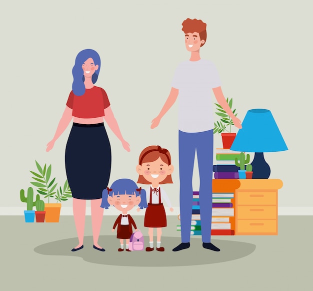 Free vector teacher couple with little students kids in room