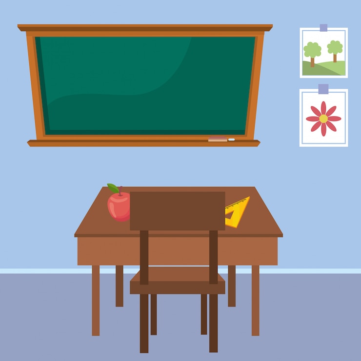 Free Vector teacher desk of school 