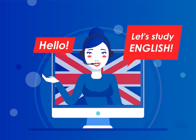 無料ベクター オンラインで英語を勉強しているサイトの先生