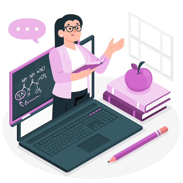 Free vector teacher online learning illustration concept