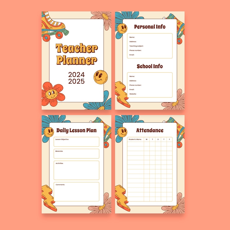 Free Vector teacher planner template design