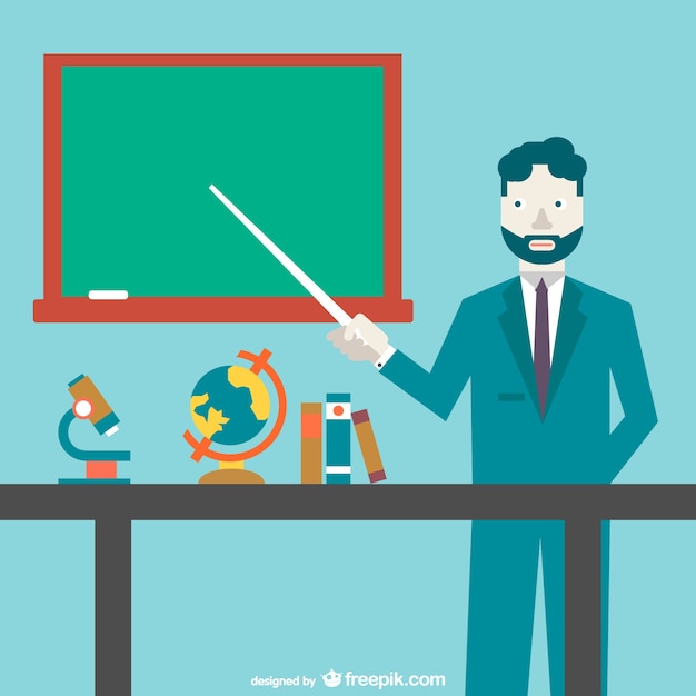 Teacher pointing to the blackboard