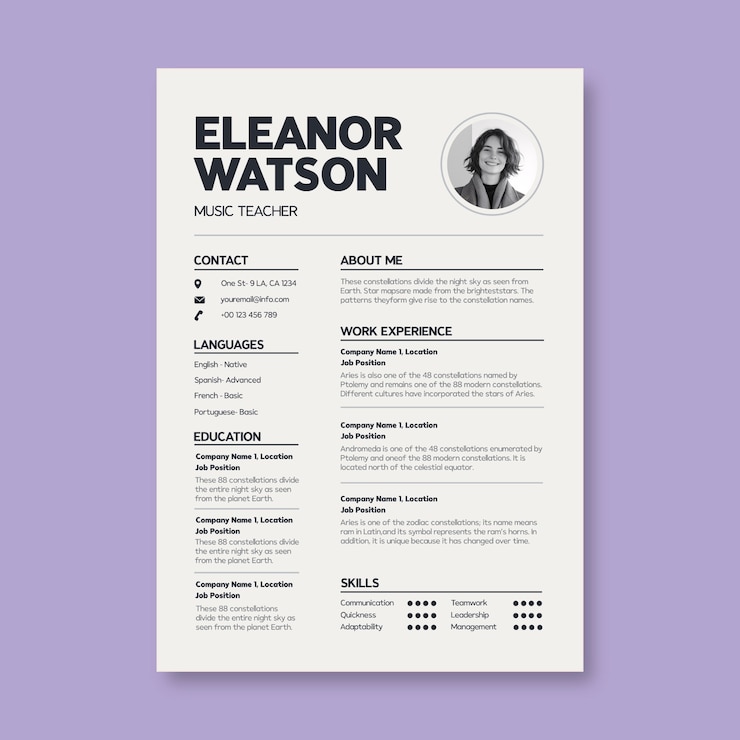 Free Vector teacher resume template design