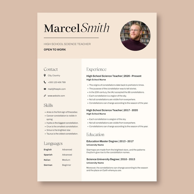 Teacher resume template design