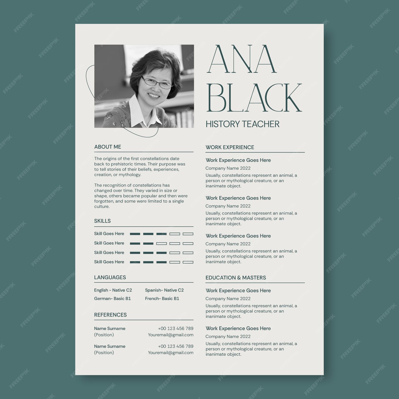 Free Vector Teacher resume template design