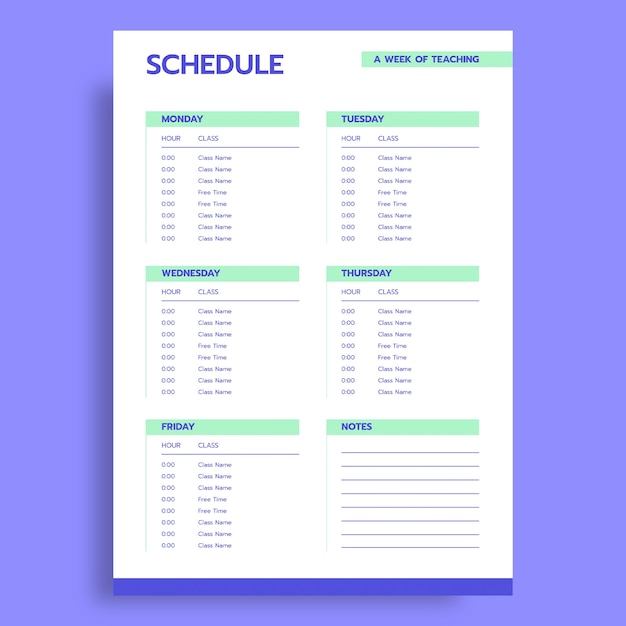 Teacher schedule template design