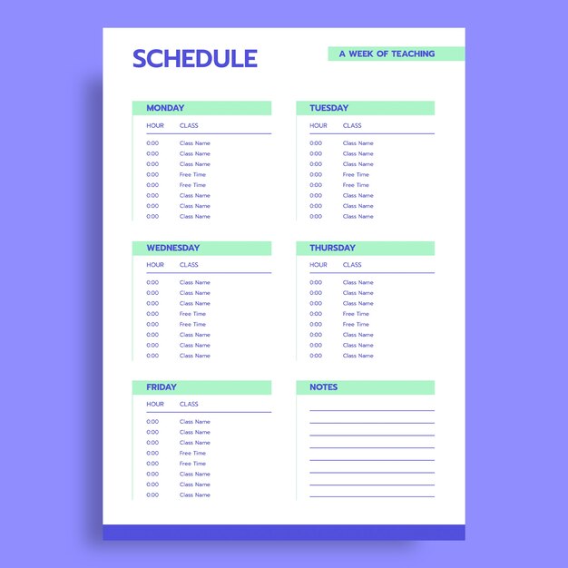 teacher schedule template design