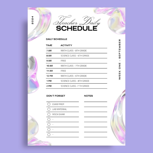 Teacher schedule template design