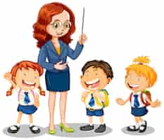 Free vector teacher talking with her students on white background