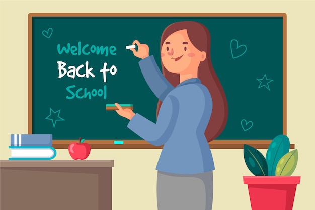 Free vector teacher welcomes back to school design