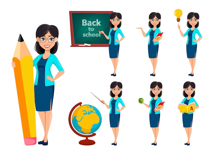  Teacher woman cartoon character Premium Vector