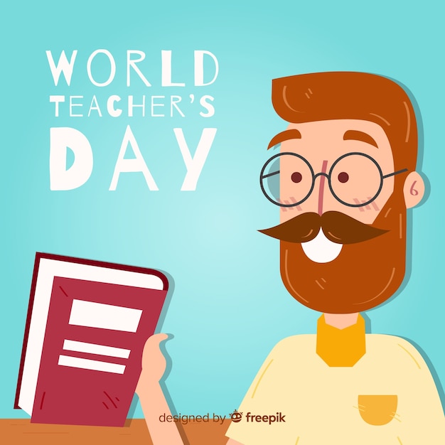 Free vector teachers day background with teacher holding book