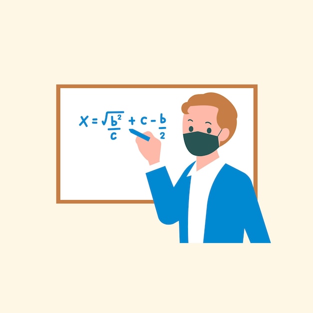 Free vector teaching mathematics class vector in the new normal character flat graphic