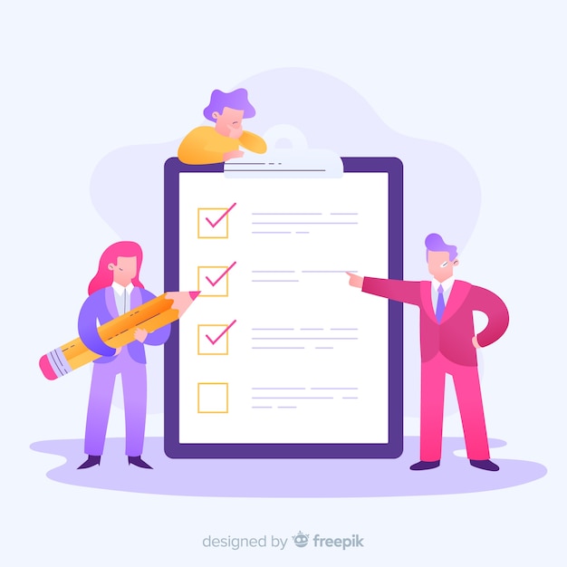 Free vector team analyzing checklist illustration