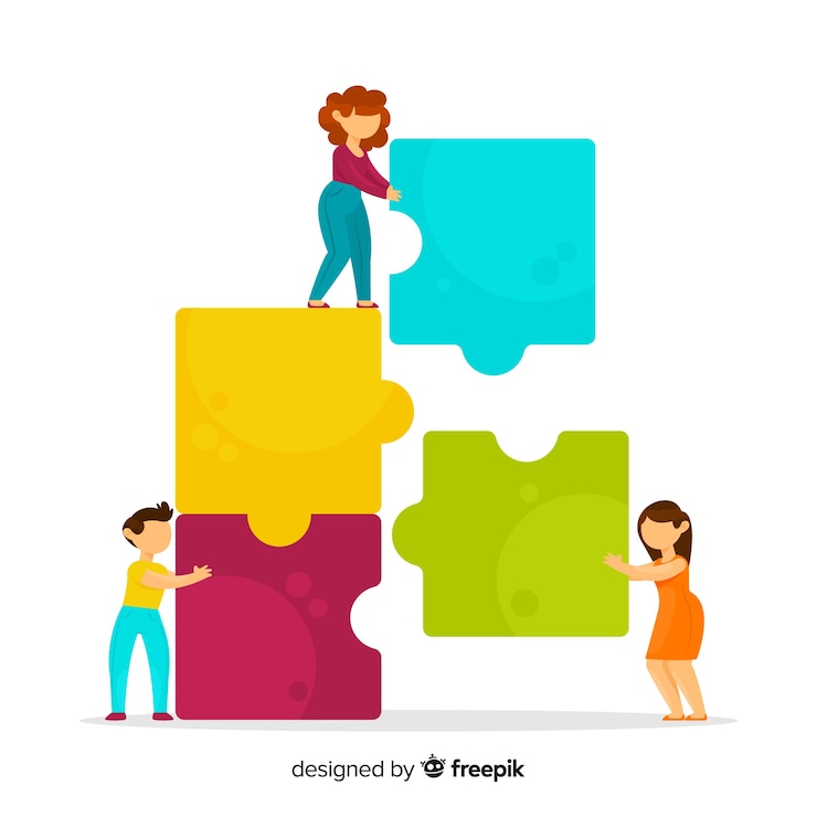 मुफ़्त वेक्टर team connecting puzzle background