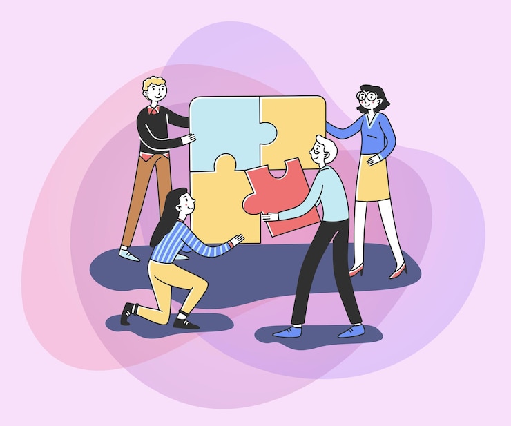 Free Vector team connecting puzzle parts