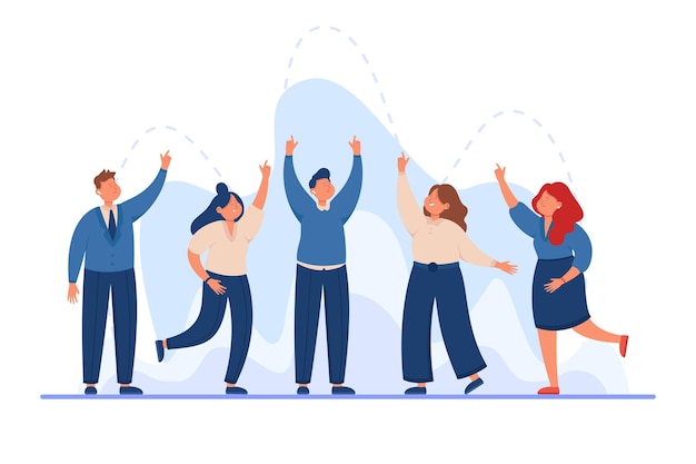 Бесплатное векторное изображение Команда деловых людей, подняв руки вверх