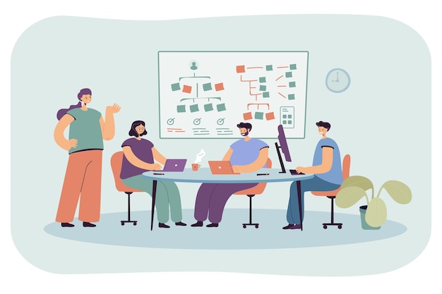 Team of programmers working on software. flat illustration