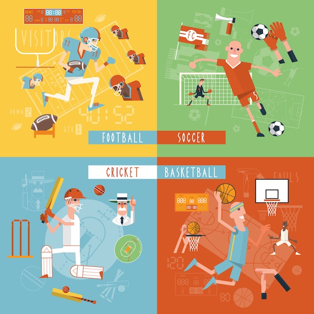 Free vector team sport flat icons square banner