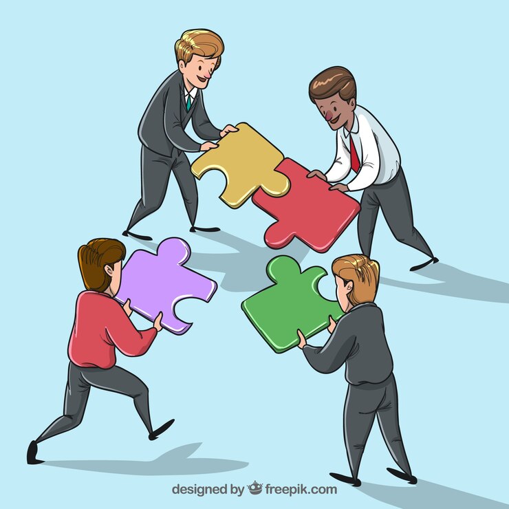 Free Vector team work background in hand drawn style