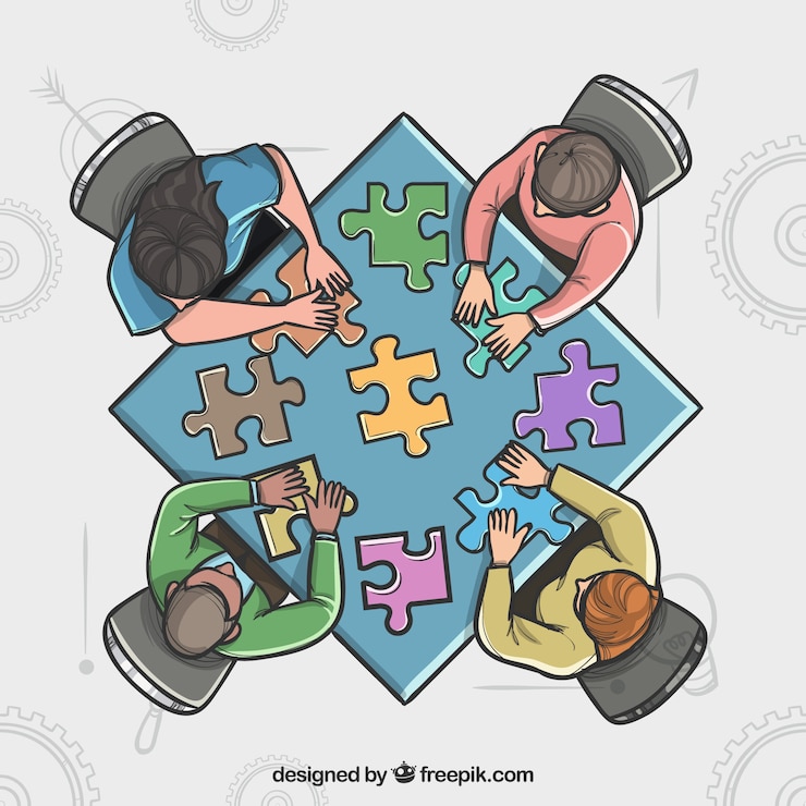 Free Vector team work background in hand drawn style