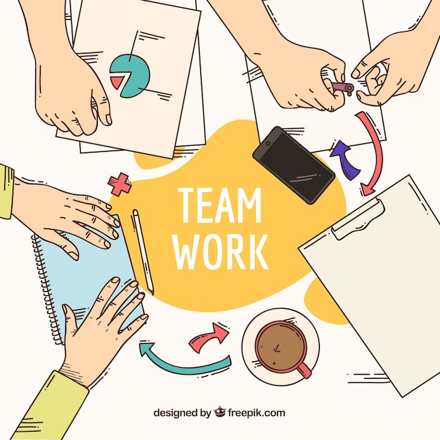 Free vector team work background in hand drawn style